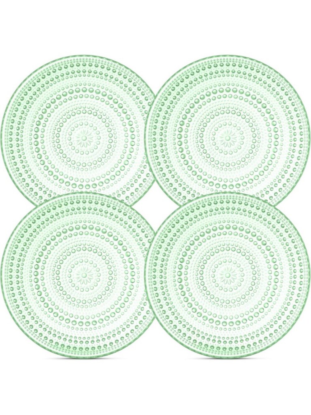 Set of 4 Green Hobnail Dessert Plates - 8-Inch Pressed Glass for Elegant Dining